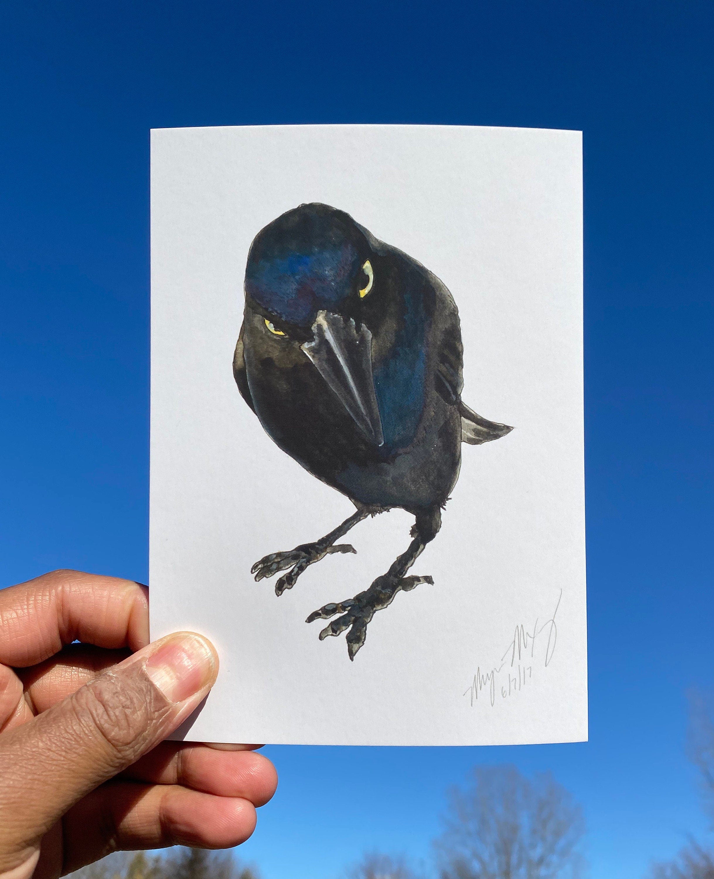 Seriously Crow Watercolor - Opened Edition 5x7 Signed Print on Cotton Paper
