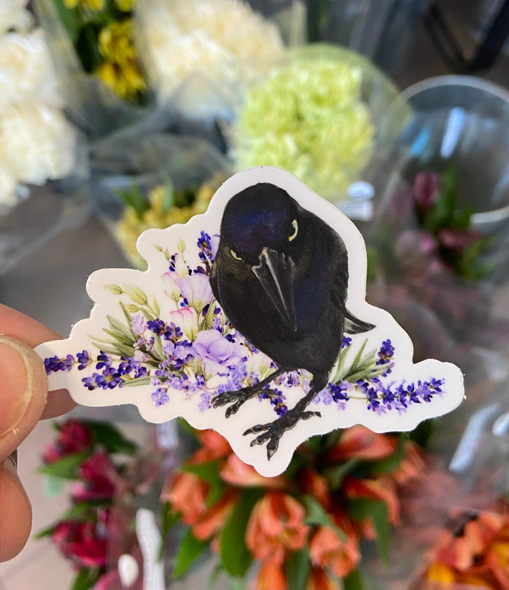 Seriously Crow and Flowers Vinyl Sticker