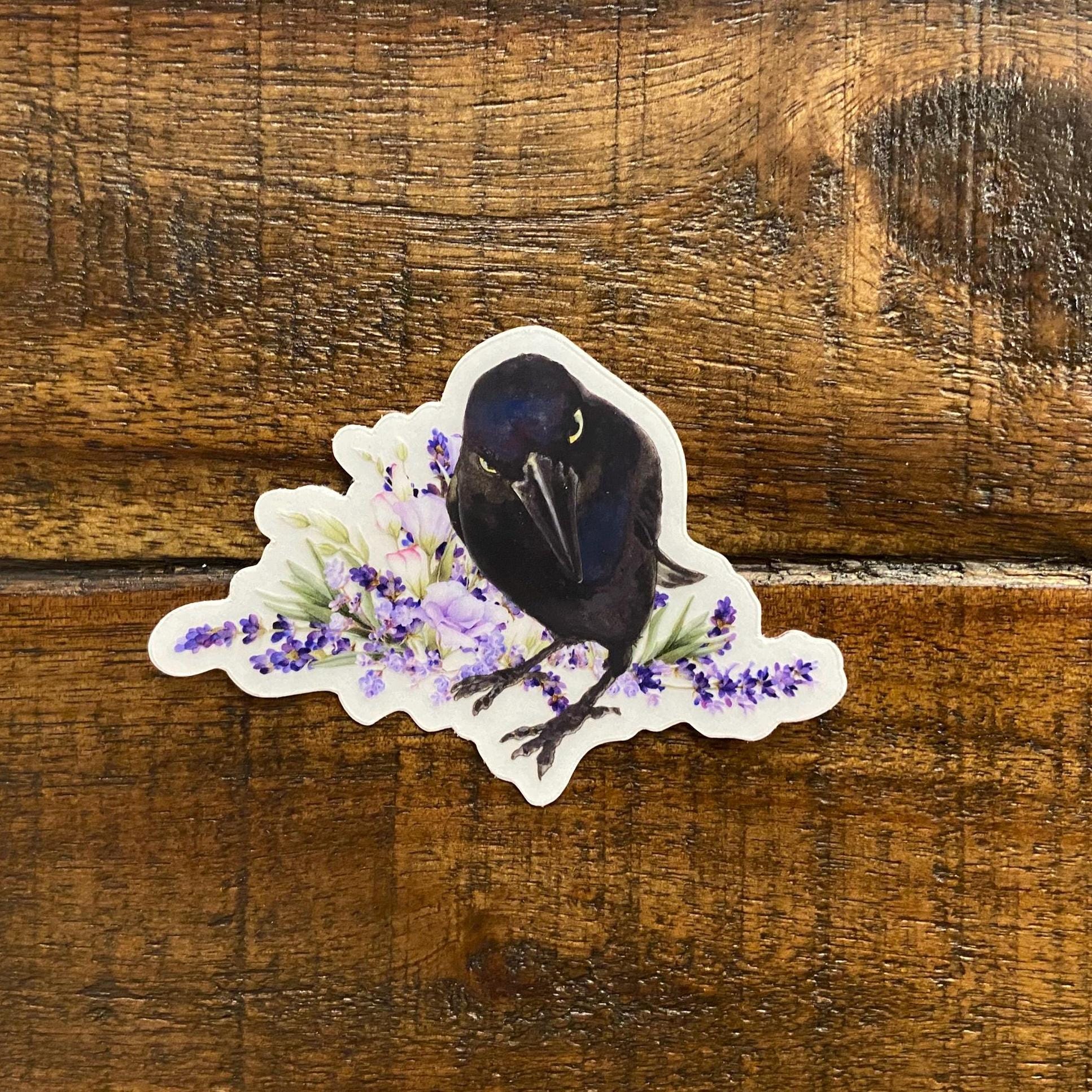 Seriously Crow and Flowers Vinyl Sticker