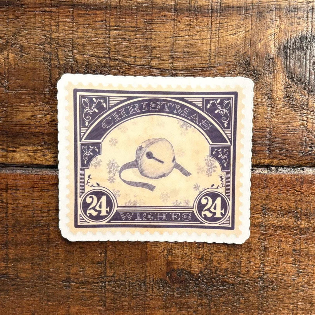 Vintage Postage Stamp Inspired Jingle Bell Christmas Cheer Vinyl Sticker