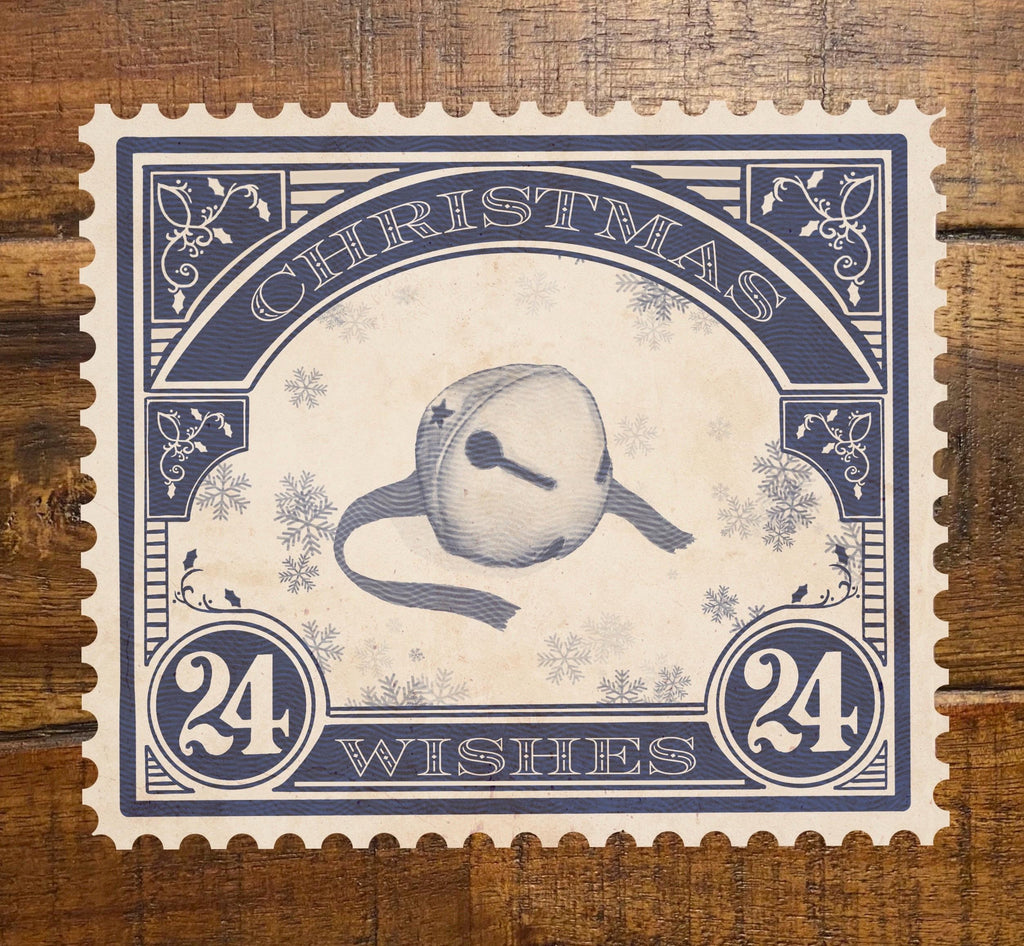 Vintage Postage Stamp Inspired Jingle Bell Christmas Cheer Vinyl Sticker