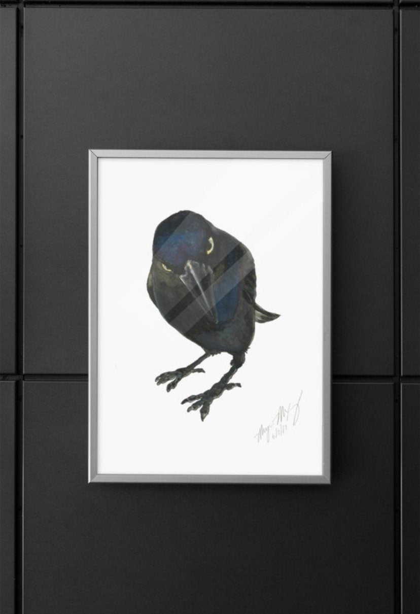 Seriously Crow Watercolor - Opened Edition 5x7 Signed Print on Cotton Paper