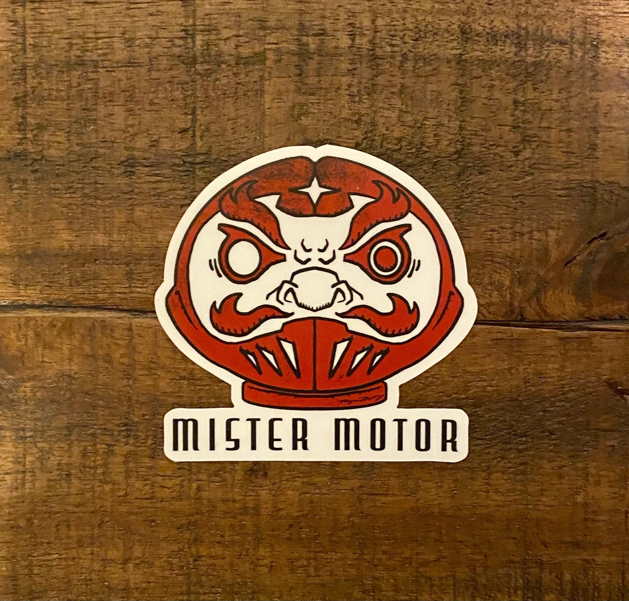 Mister Motor Daruma Vinyl Sticker: Japanese Good Luck Charm